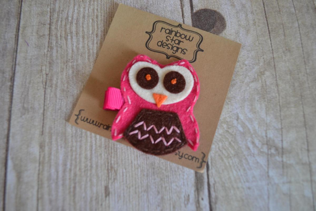 Owlivia The Owl Hair Clip In Raspberry And Chocolate Brown
